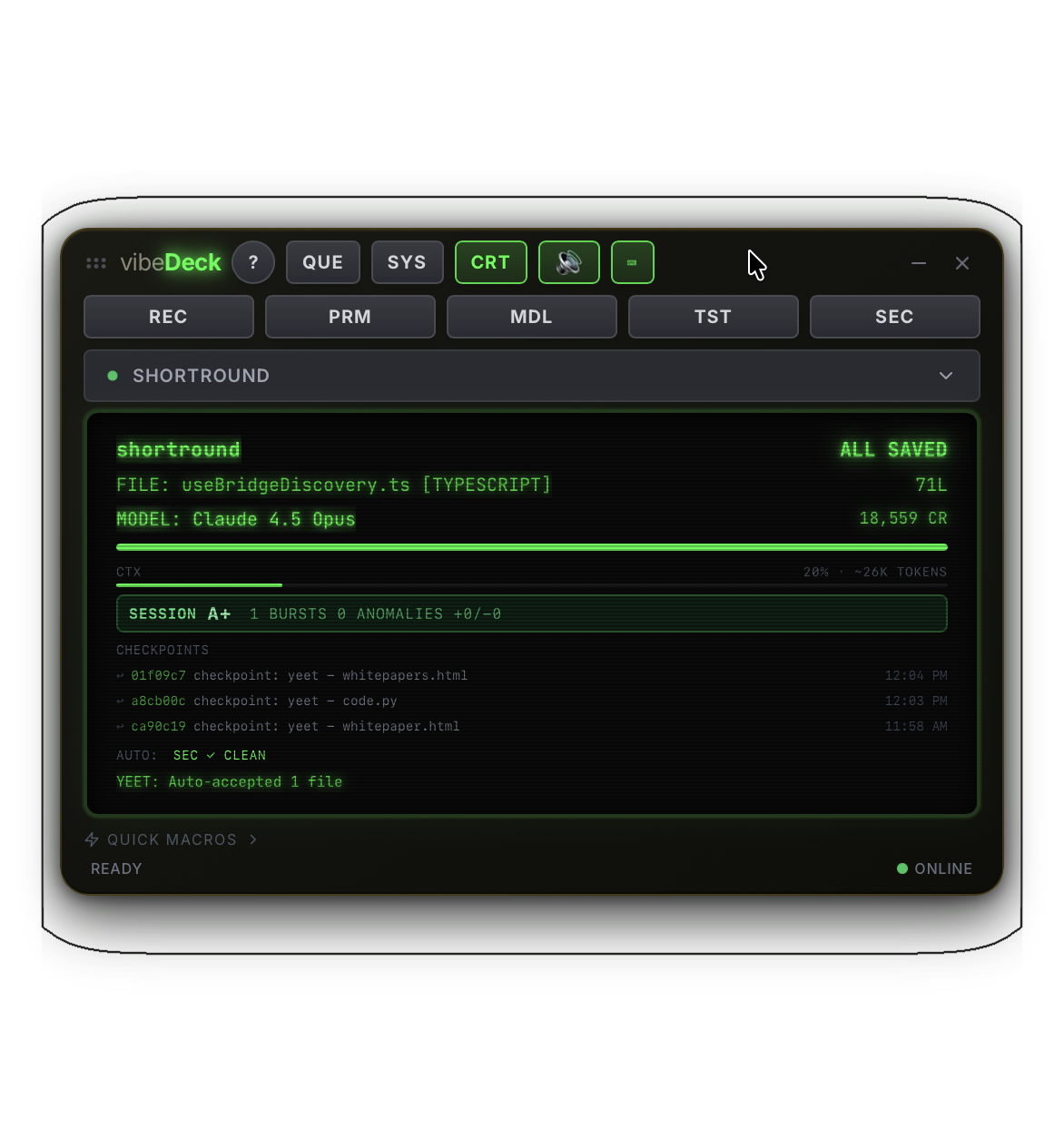 vibeDeck MacroPad connected with RGB lighting